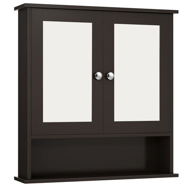 Double Door Wall-Mounted Bathroom Mirror Cabinet with Storage Shelf