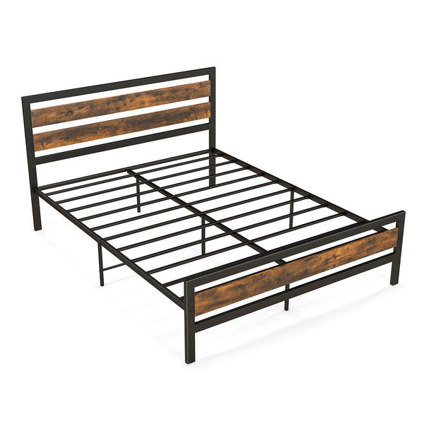 Full/Queen Industrial Bed Frame with Rustic Headboard and Footboard