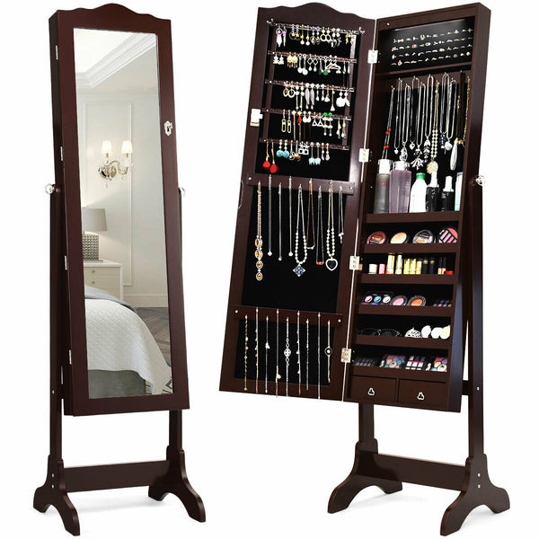 Mirrored Jewelry Cabinet Storage with Drawer and Led Lights