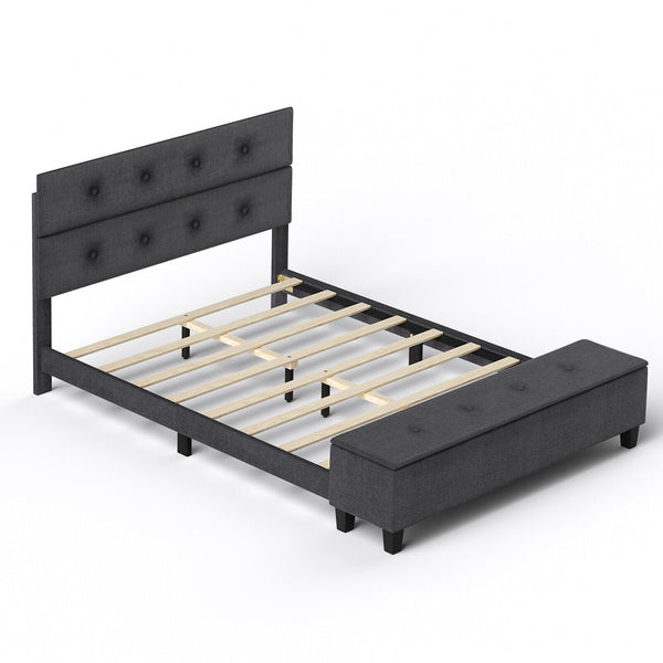 Full/Queen/Twin Upholstered Bed Frame with Ottoman Storage