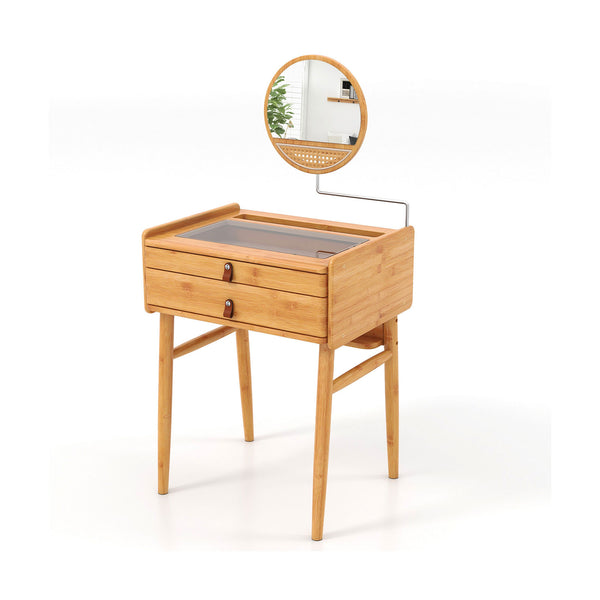 Bamboo Makeup Vanity Table with Mirror with 2 Storage Drawers