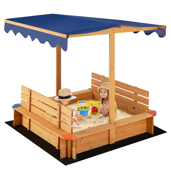 Kids Wooden Sandbox with Canopy and 2 Bench Seats