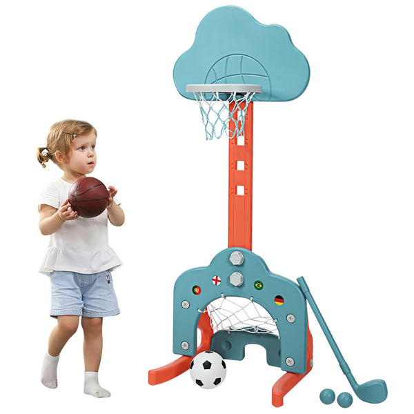 3-in-1 Kids Adjustable Basketball Hoop Set with Balls