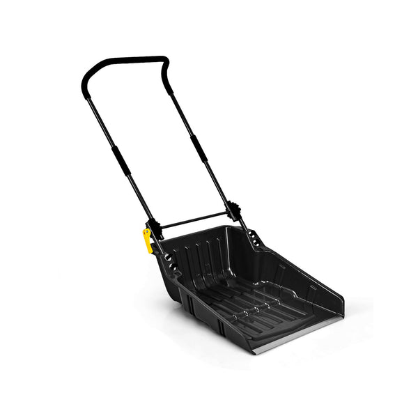 Folding Snow Pusher Scoop Shovel with Wheels and Handle