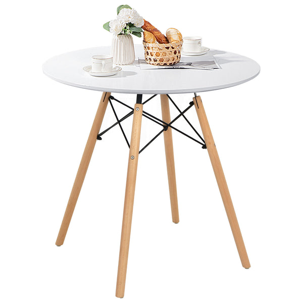 Modern Round Dining Room Table with Solid Beech Wood Legs