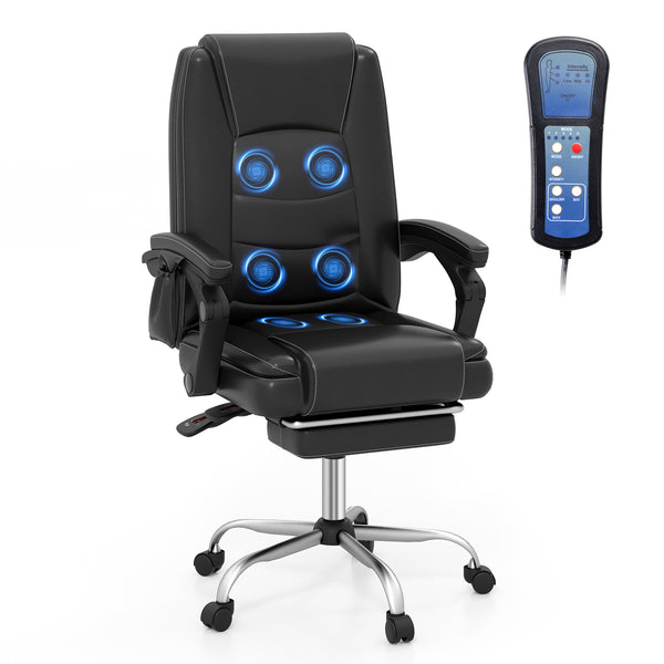 Massage Adjustable Executive Chair with Armrests and Retractable Footrest