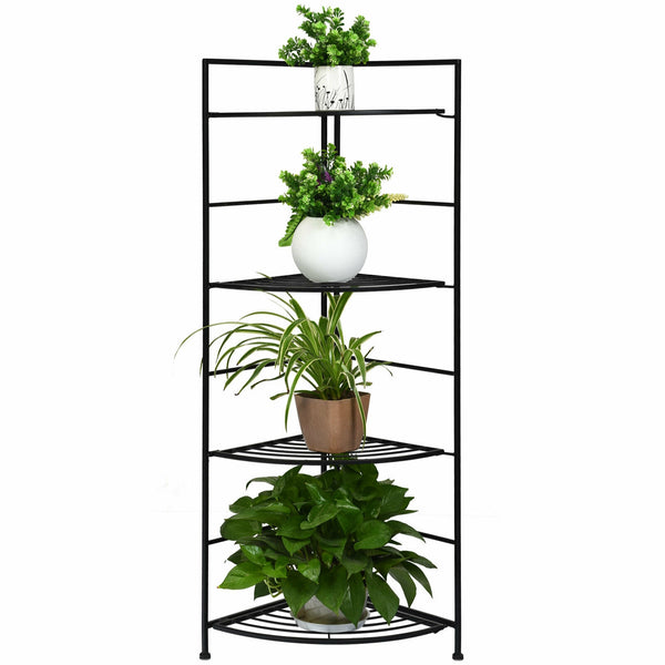 4 Tier Folding Metal Shelf Plant Stand Storage Open Shelf Corner Display Rack