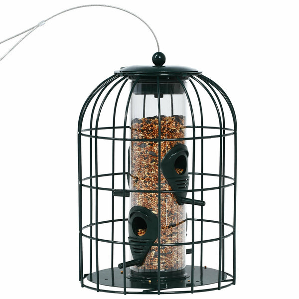 Squirrel-proof Caged Tube Wild Bird Feeder Outdoor Metal Seed Guard Deterrent