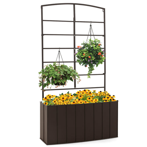 44 Inch Metal Raised Garden Bed with Trellis for Garden