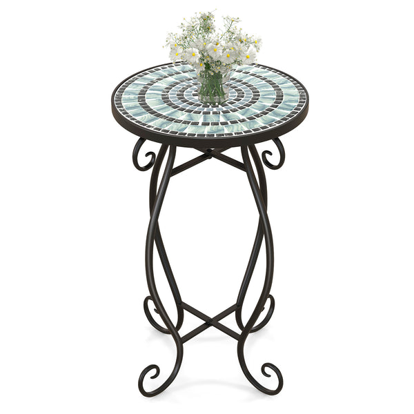 Small Plant Stand with Weather Resistant Ceramic Tile Tabletop