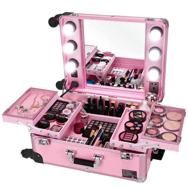 Studio Artist Train Rolling Makeup Case Light Wheeled Organizer