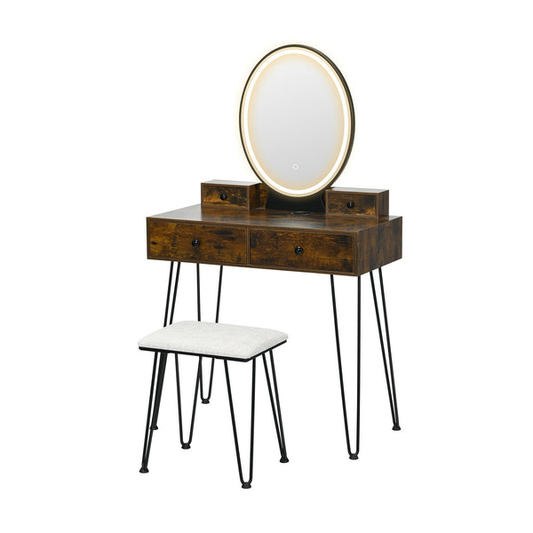 Vanity Table Set with 3-Color Lighted Dimmable Mirror