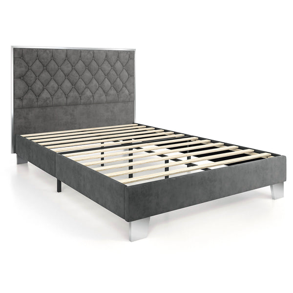 Full/Queen Size Upholstered Bed Frame with Velvet Headboard