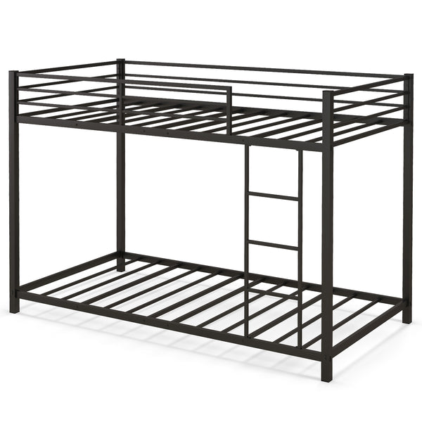 Low Profile Twin Over Twin Metal Bunk Bed with Full-length Guardrails