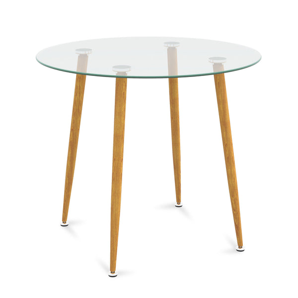 Round Glass Dining Table Leisure Coffee Table with Metal Legs