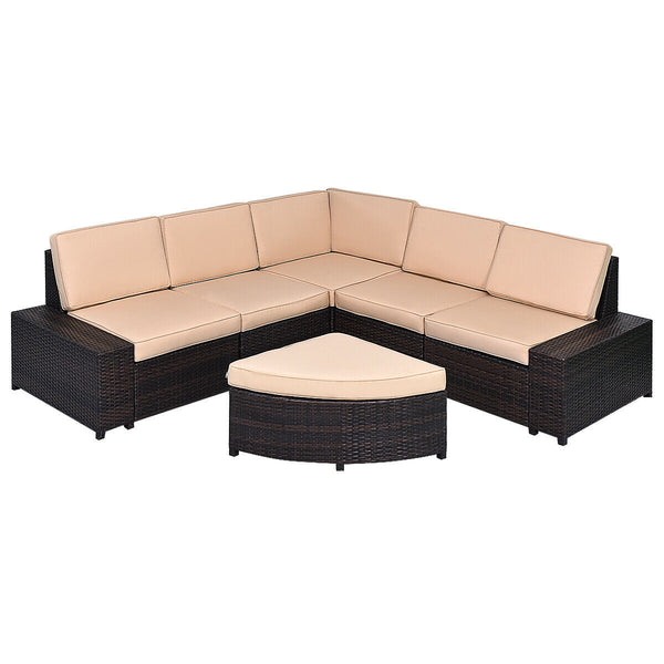 6 Pcs Patio Furniture Set Rattan Wicker Table Shelf