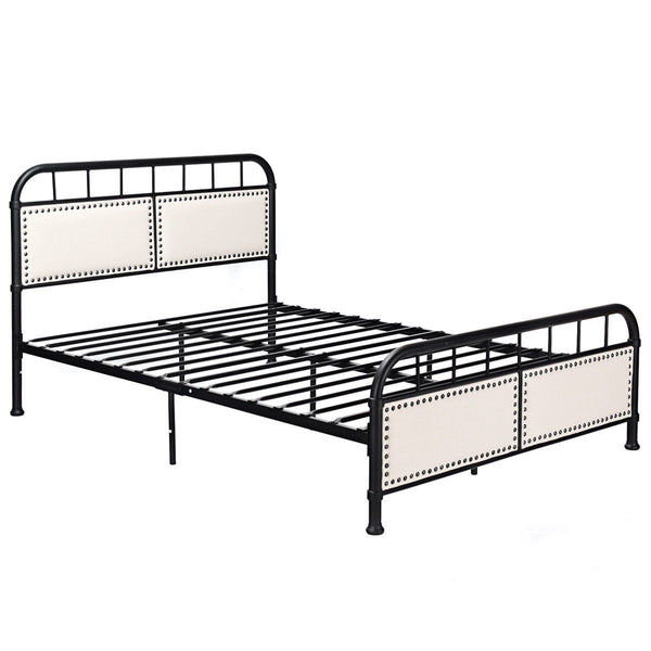 Full Size Metal Upholstered Panel Headboard Bed Frame