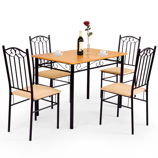 5 Pieces Dining Set Wooden Table and 4 Cushioned Chairs