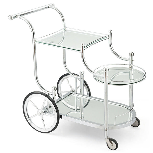 Kitchen Rolling Bar Cart with Tempered Glass Suitable for Restaurant and Hotel