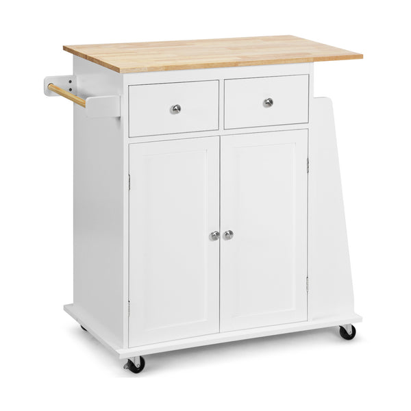 Rubber Wood Countertop Rolling Kitchen Island Cart