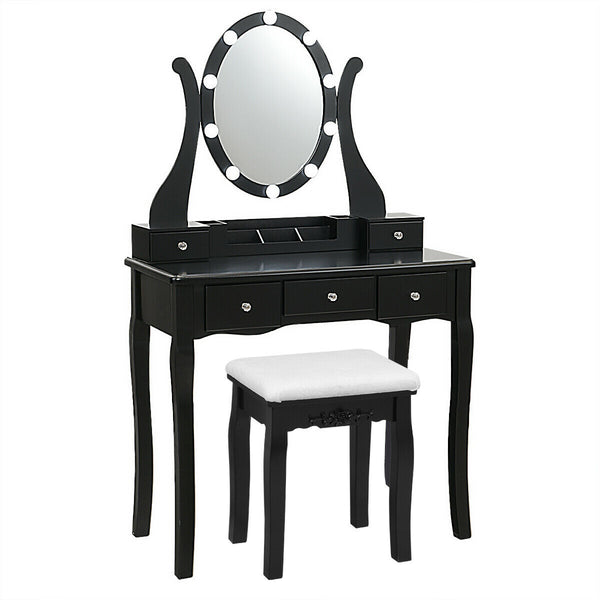 10 Dimmable Lights Vanity Table Set with Lighted Mirror and Cushioned Stool