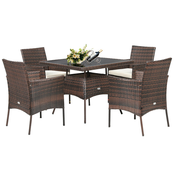 5 Pieces Wicker Patio Dining Set with 4 Armrest Chairs