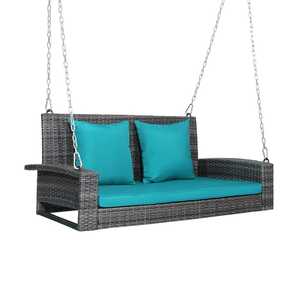 2-Person Patio Rattan Porch Swing with Cushions