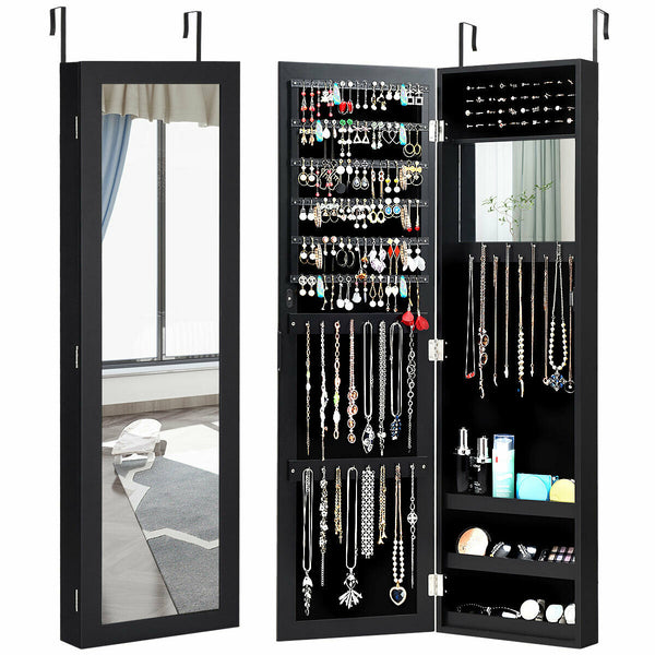 Wall Door Mounted Mirrored Jewelry Cabinet Storage Organizer