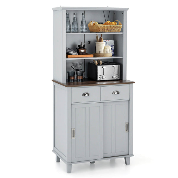 67 inches Freestanding Kitchen Pantry Cabinet with Sliding Doors