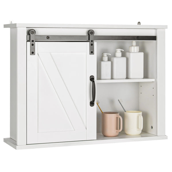 Bathroom Wall-Mounted Medicine Cabinet Organizer with Sliding Barn Door