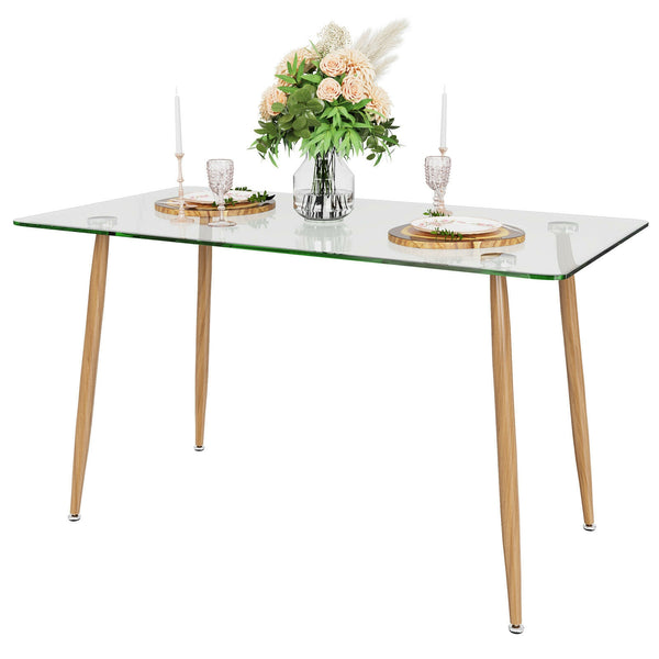 Modern Glass Rectangular Dining Table with Metal Legs