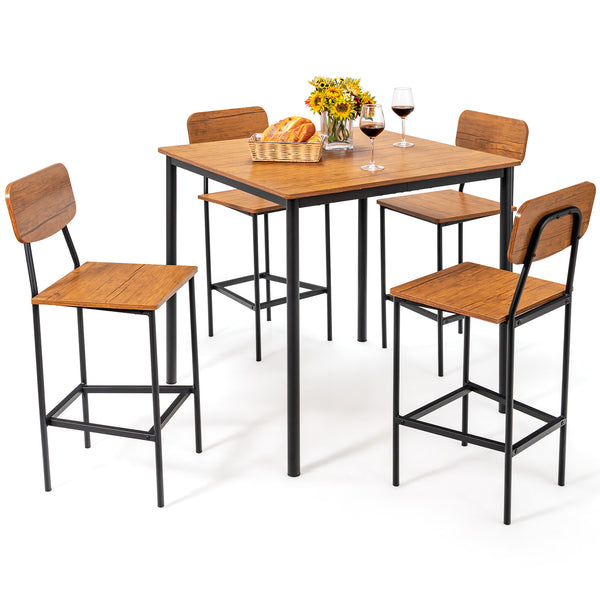 5-Piece Industrial Dining Table Set with Counter Height Table and 4 Bar Stools