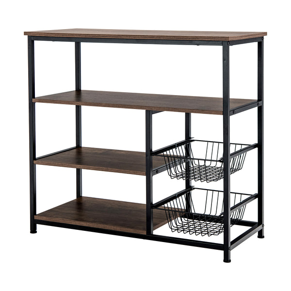 4-Tier Industrial Kitchen Baker's Rack with 2 Wire Baskets