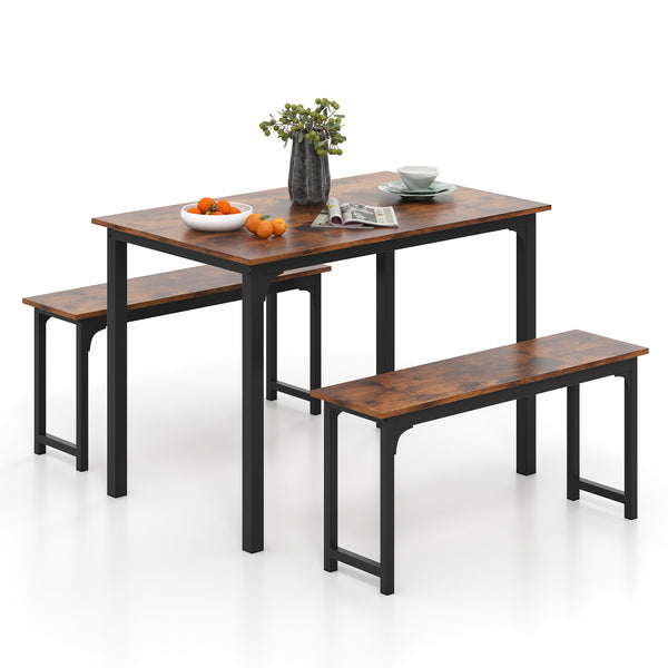 3 Pieces Farmhouse Dining Table Set with Space-Saving Design