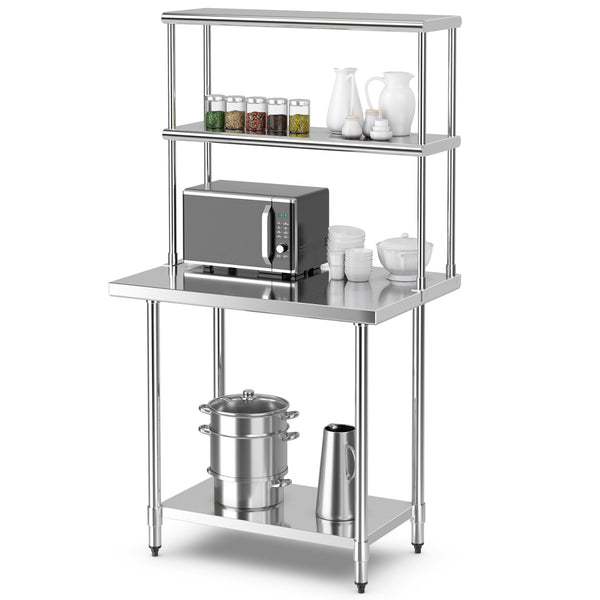 36 x 12 Inch Kitchen Stainless Steel Overshelf with Adjustable Lower Shelf