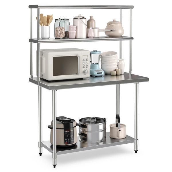 48 x 12 Inch Kitchen Stainless Steel Overshelf with Adjustable Lower Shelf