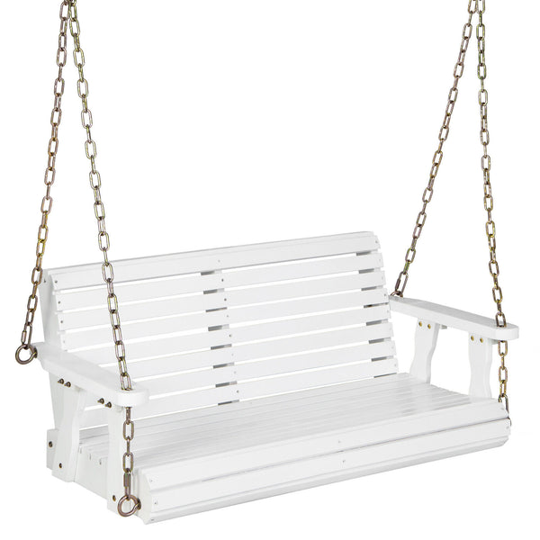 2-Person Wooden Porch Swing with Hanging Chains for Garden Yard