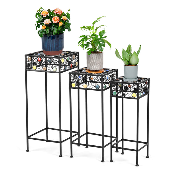 3 Pieces Square Ceramic Beads Decor Metal Plant Stand