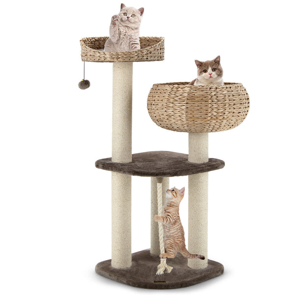 41 Inch Rattan Cat Tree with Napping Perch