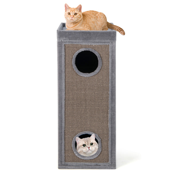 39 Inch Tall Cat Condo with Scratching Posts and 3 Hideaways and 4 Soft Plush Cushions