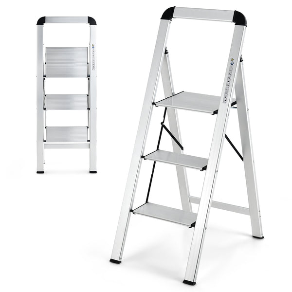 3-Step Ladder Aluminum Folding Step Stool with Non-Slip Pedal and Footpads