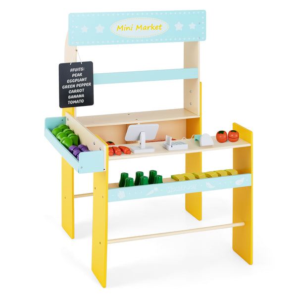 Kid's Pretend Play Grocery Store with Cash Register and Blackboard