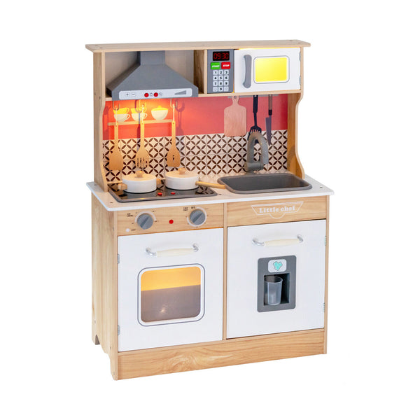 Multi-Functional Wooden Kids Kitchen Playset with Lights and Sounds