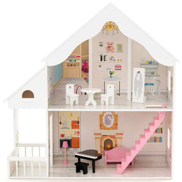 Semi-Opened DIY Dollhouse with Simulated Rooms and Furniture Set