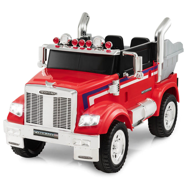 12V Licensed Freightliner Kids Ride On Truck Car with Dump Box and Lights