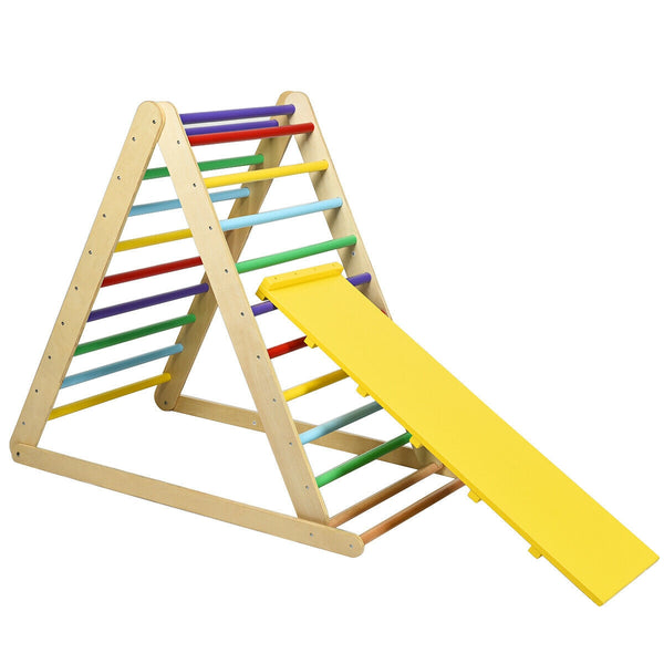 Foldable Wooden Triangle Climber with Reversible Ramp for Kids