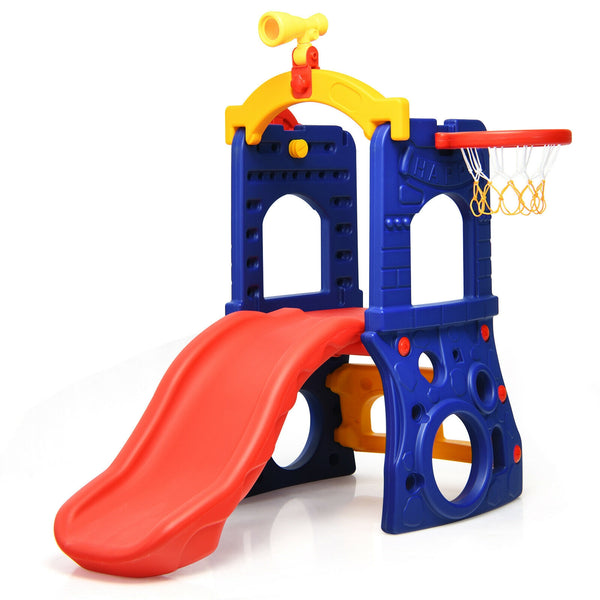 6-in-1 Freestanding Kids Slide with Basketball Hoop and Ring Toss