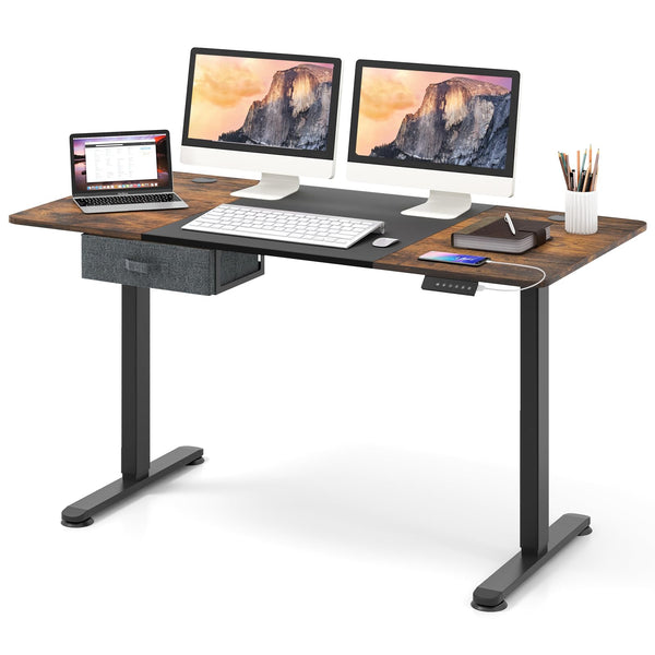 Height Adjustable Electric Standing Desk with USB Charging Port-Black